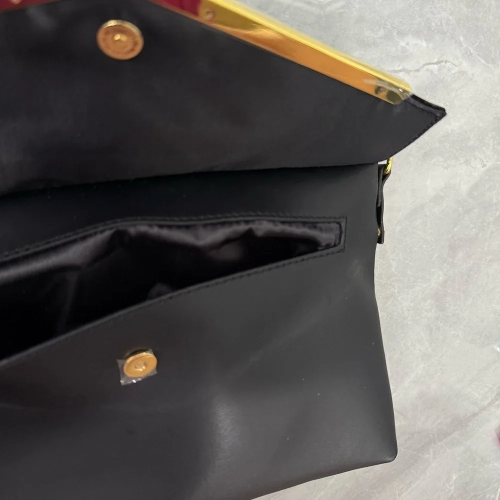 NWOT Joy & Iman Leather Velvet Clutch Crossbody Strap Purse Zipper Closure Bag - Picture 6 of 15